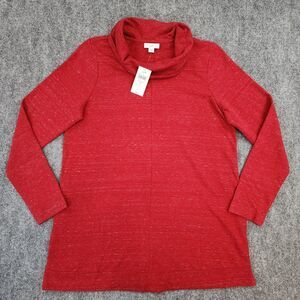 J Jill Shirt Womens Small Red Long Sleeve French Terry Cowl-Neck Tunic Pockets